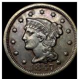 1847 Braided Hair Large Cent CLOSELY   UNCIRCULAT