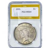 1935 Silver Peace Dollar PGA MS64