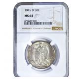 1945-D Walking Liberty Half Dollar NGC MS64