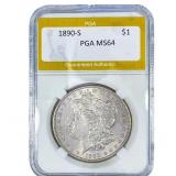 1890-S Morgan Silver Dollar PGA MS64