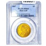 1807 $5 Gold Half Eagle PCGS MS64 Bust Left