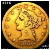 1854-O $5 Gold Half Eagle NEARLY UNCIRCULATED