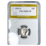 1923-S Mercury Silver Dime PGA MS64 FB