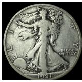 1921-D Silver Walking Liberty Half Dollar LIGHTLY