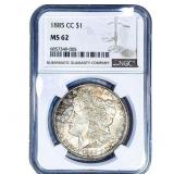 1885-CC Morgan Silver Dollar NGC MS62