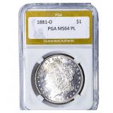 1881-O Morgan Silver Dollar PGA MS64 PL
