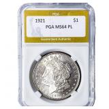 1921 Morgan Silver Dollar PGA MS64 PL