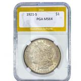 1921-S Morgan Silver Dollar PGA MS64