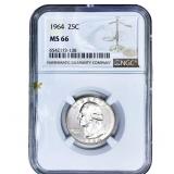 1964 Washington Silver Quarter NGC MS66