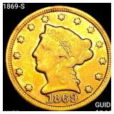 1869-S $2.50 Gold Quarter Eagle CLOSELY UNCIRCULAT