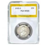 1935-S Washington Silver Quarter PGA MS66