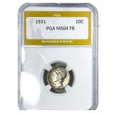 1931 Mercury Silver Dime PGA MS64 FB