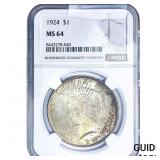 1924 Silver Peace Dollar NGC MS64