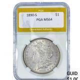 1890-S Morgan Silver Dollar PGA MS64