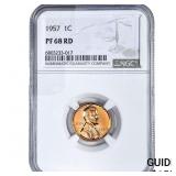 1957 Wheat Cent NGC PF68 RD