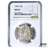 1938 Walking Liberty Half Dollar NGC MS64