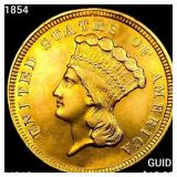 1854 $3 Gold Piece CHOICE BU