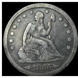1855 Arrows Seated Liberty Quarter LIGHTLY CIRCU