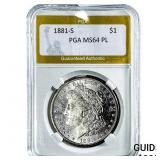 1881-S Morgan Silver Dollar PGA MS64 PL