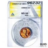 1968-D Wheat Cent ANACS MS66 Red