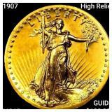 1907 High Relief $20 Gold Double Eagle GEM BU