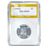 1943-S Wheat Cent PGA MS66+