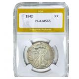 1942 Walking Liberty Half Dollar PGA MS66