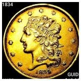 1834 $5 Gold Half Eagle CHOICE AU