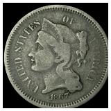 1867 Nickel Three-Cent Piece LIGHTLY CIRCULATED