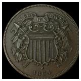 1864 Bronze Two-Cent Piece CHOICE AU