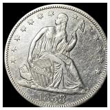 1858 Silver Seated Liberty Half Dollar ABOUT  UNC
