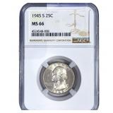 1945-S Washington Silver Quarter NGC MS66
