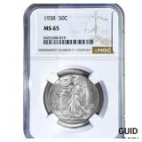 1938 Walking Liberty Half Dollar NGC MS65