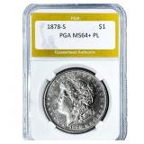 1878-S Morgan Silver Dollar PGA MS64+ PL