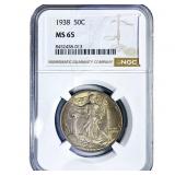 1938 Walking Liberty Half Dollar NGC MS65