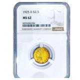 1925-D $2.50 Gold Quarter Eagle NGC MS62