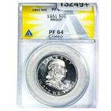 1951 Franklin Half Dollar ANACS PF64 Cameo