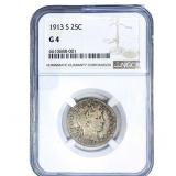 1913-S Barber Quarter NGC G4