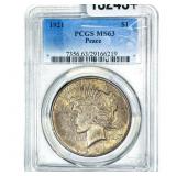 1921 Silver Peace Dollar PCGS MS63
