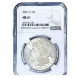1921-S Morgan Silver Dollar NGC MS64
