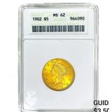 1902 $5 Gold Half Eagle ANACS MS62