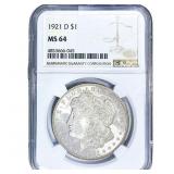 1921-D Morgan Silver Dollar NGC MS64