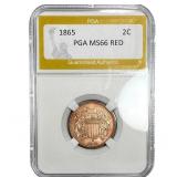 1865 Two Cent Piece PGA MS66 Red