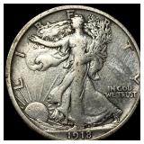 1918-S Silver Walking Liberty Half Dollar NEARLY U