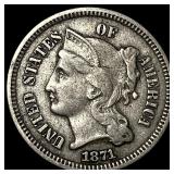 1871 Nickel Three-Cent Piece NEARLY UNCIRCULATED