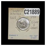 1668 Great Britain Charles II Silver 2 Pence