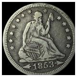 1853-O Arrows & Rays Silver Seated Liberty  Quart