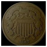 1867 Shield Two Cents NICELY CIRCULATED