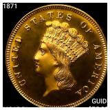 1871 $3 Gold Piece UNCIRCULATED PL