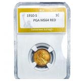 1910-S Wheat Cent PGA MS64 Red